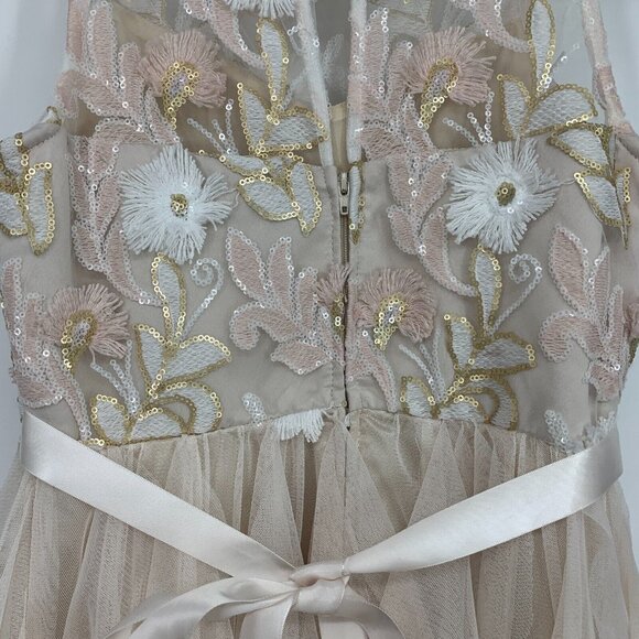 Rare Editions Big Girls Dress Size 12 Sequin Embroidered Rhinestone Belted Mesh - Picture 9 of 13